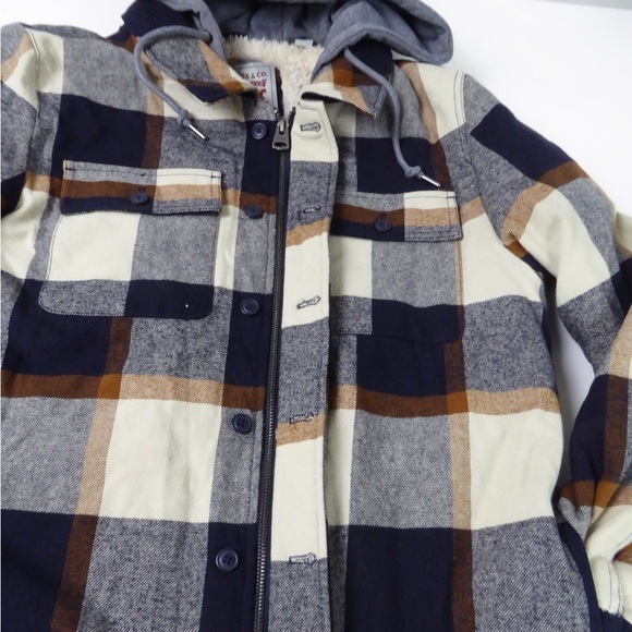 Levi’s Hooded Plaid Twill Jacket w Faux Fur Sherpa Lining Coat NWT - Picture 7 of 10